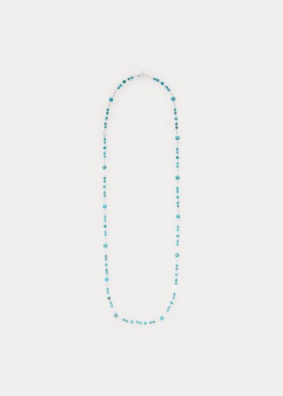 Women's Ralph Lauren Turquoise-Bead Logo Necklace | 273648OLZ